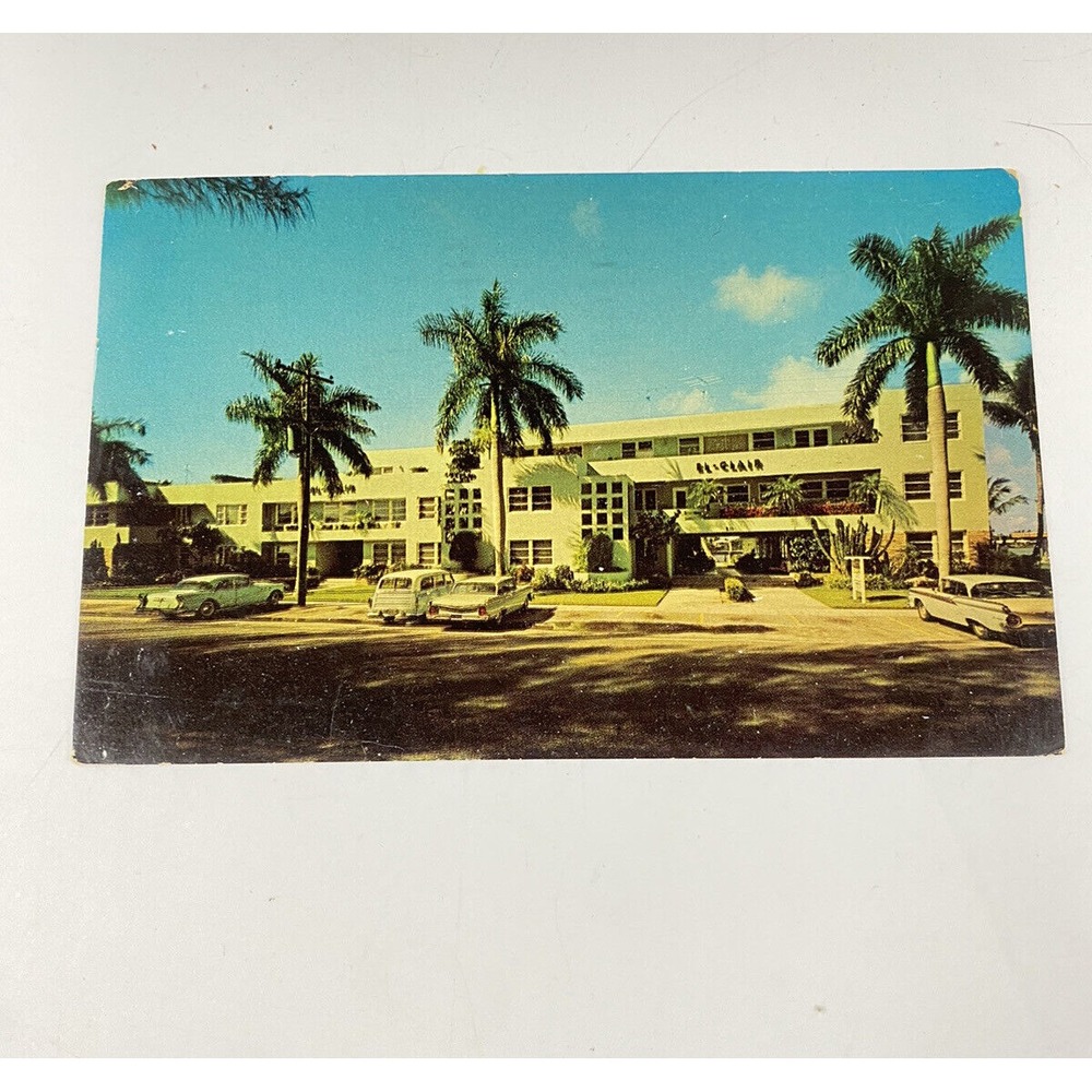 Vintage Fort Lauderdale FL Postcard El Clair Apartmentsโ 1960s Cars Palm Tree
